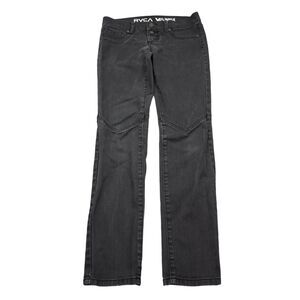 RVCA Pants Womens 27 Black Low Rise Single Row Button Straight Leg Denim Jeans